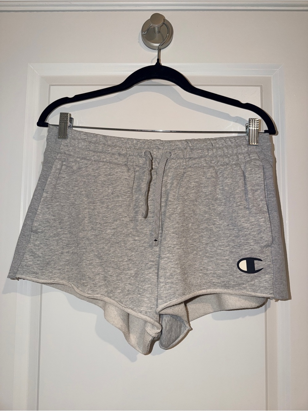 Champion Light Gray Terry Sweatshirt and Matching Athletic Shorts, Size L/M - Picture 10 of 14